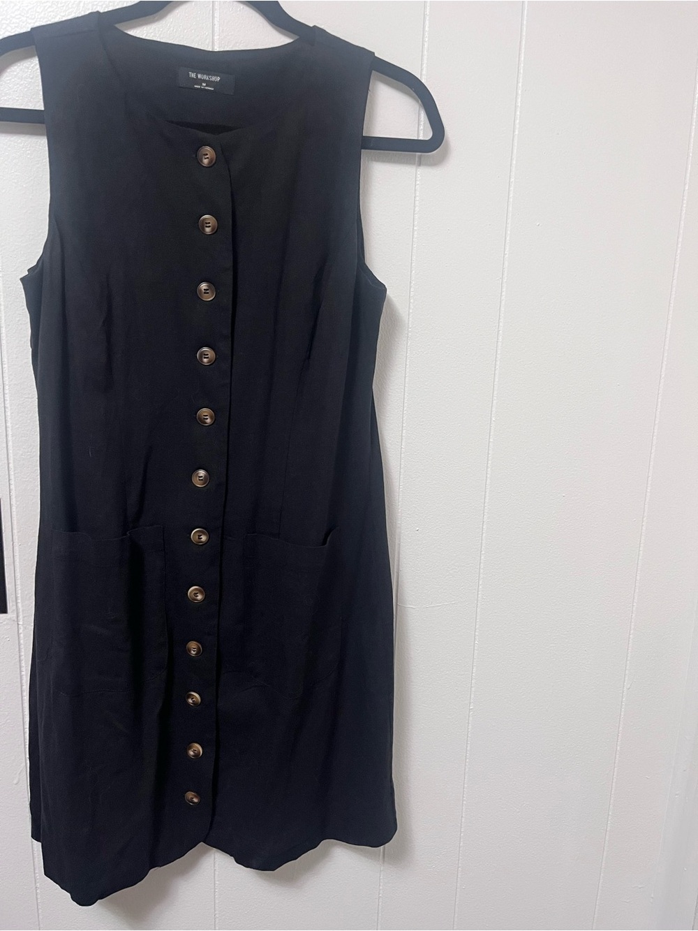 Workshop Republic Clothing Black Sleeveless Button-Front Mini Dress